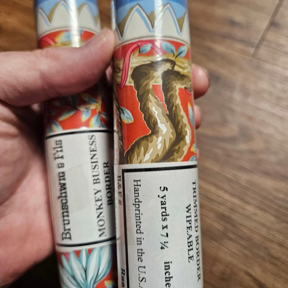 Lot of 2 Brunschwig & Fils Monkey Business Wallpaper Border Rolls 10yd 7.25in